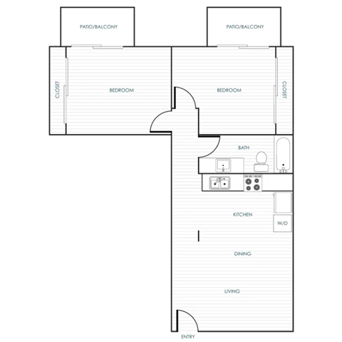 Floor plan for 2 beds, 1 bath, 690 sqft